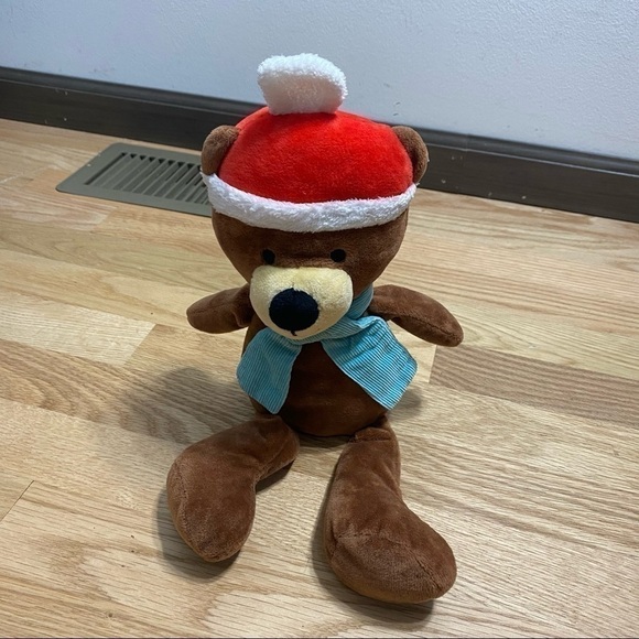 Teddy Bear W/ Hat & Scarf Winter Plush Stuffed Brown Red Blue - Picture 1 of 3